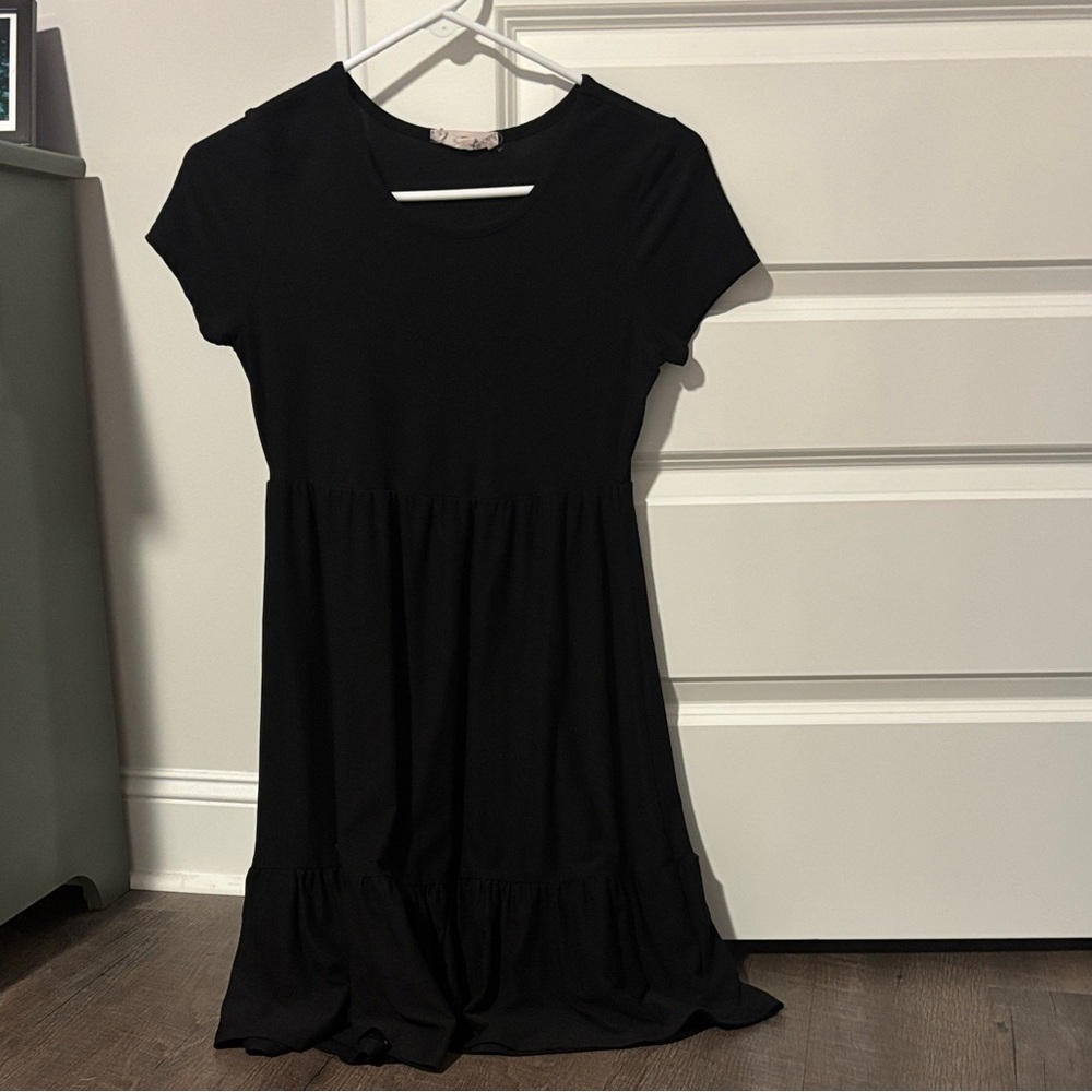 Pink Rose Black Kids Casual Dress